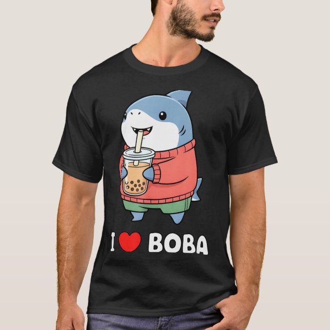 Cute Kawaii Shark Boba Tea Funny Bubble Tea Lover  T Shirt (Framsida)