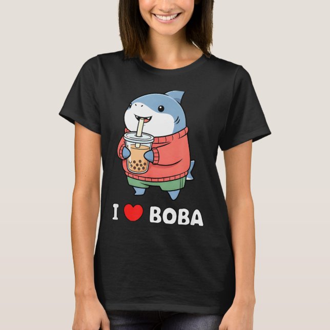 Cute Kawaii Shark Boba Tea Funny Bubble Tea Lover  T Shirt (Framsida)