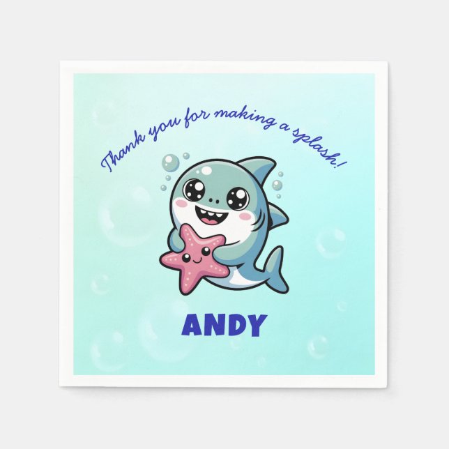 Cute Kawaii Shark Personlig Baby Shower Pappersservett (Framsidan)