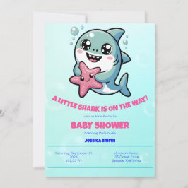 Cute Kawaii Shark & Starfish Baby Shower Inbjudningar