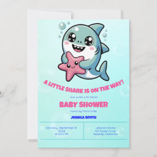Cute Kawaii Shark & Starfish Baby Shower Inbjudningar