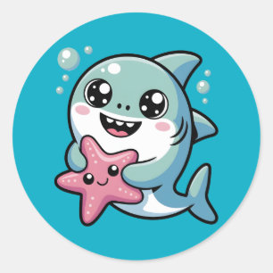 Cute Kawaii Shark & Starfish Runt Klistermärke