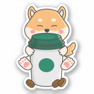Cute kawaii shiba inu krämar en hett kaffe klistermärken