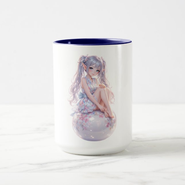 Cute Kawaii Sitting Girl Portrait Mugg (Center)