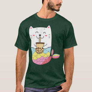 Cute Kawaii Sjöjungfru Cat Boba Bubble Mjölk Tea A T Shirt
