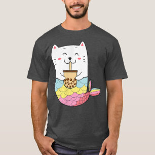 Cute Kawaii Sjöjungfru Cat Boba Bubble Mjölk Tea A T Shirt