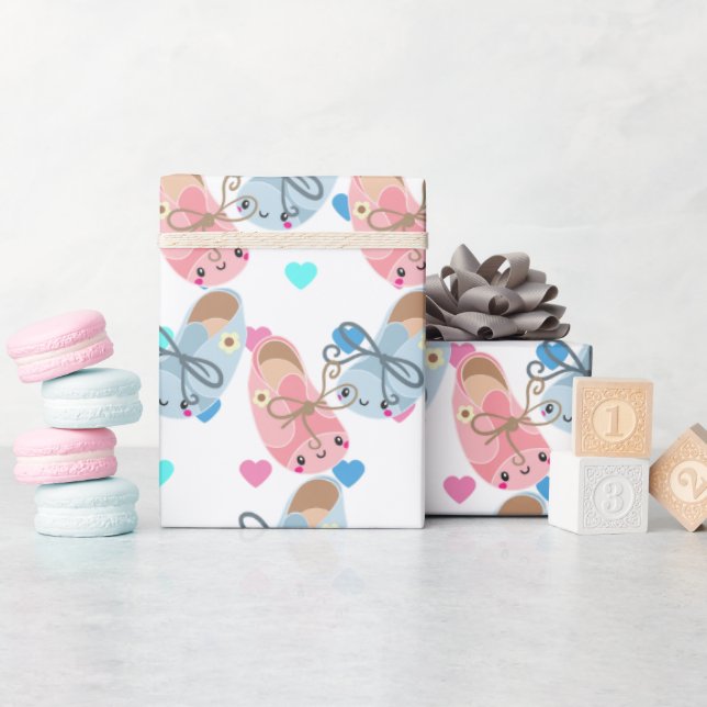 Cute Kawaii-skor visar Genderna party wrap Presentpapper (Baby Shower)