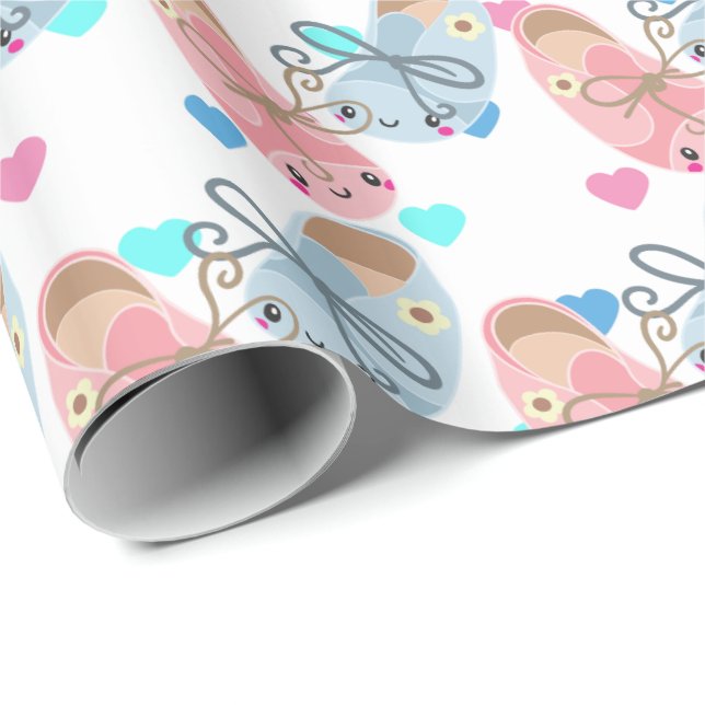Cute Kawaii-skor visar Genderna party wrap Presentpapper (Rullad Hörn)
