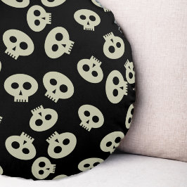 Cute Kawaii Skull Mönster Black Round Pillow Rund Kudde