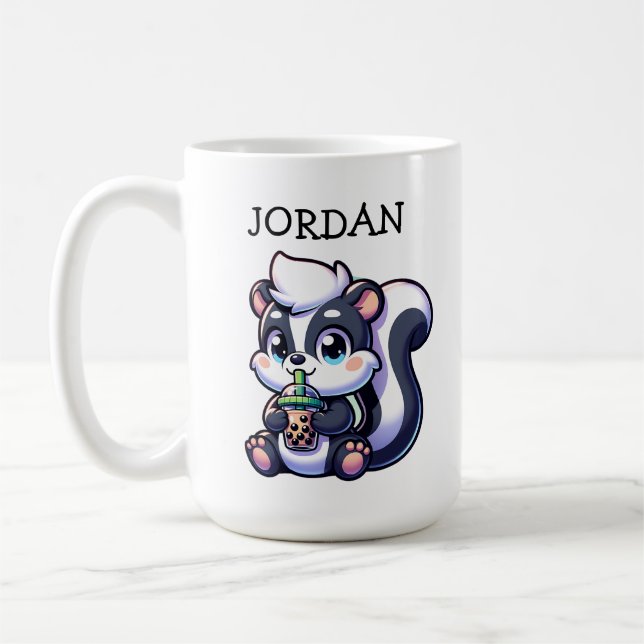 Cute Kawaii Skunk med Personligen Bubble Tea Kaffemugg (Vänster)