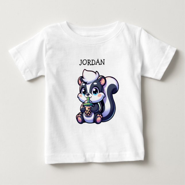 Cute Kawaii Skunk med Personligen Bubble Tea T Shirt (Framsida)