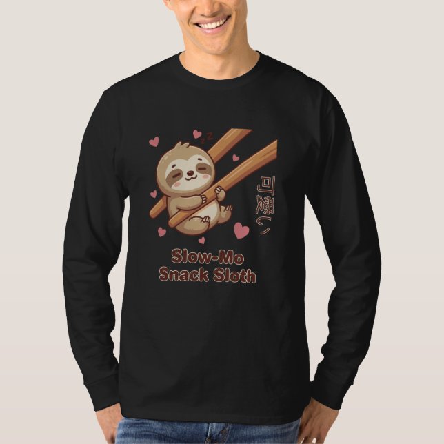 Cute Kawaii Sloth Chopstick Dumpling Cute Meme T Shirt (Framsida)