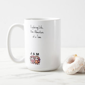 Cute Kawaii Sloth Couple Äventyr Hiking Kaffemugg