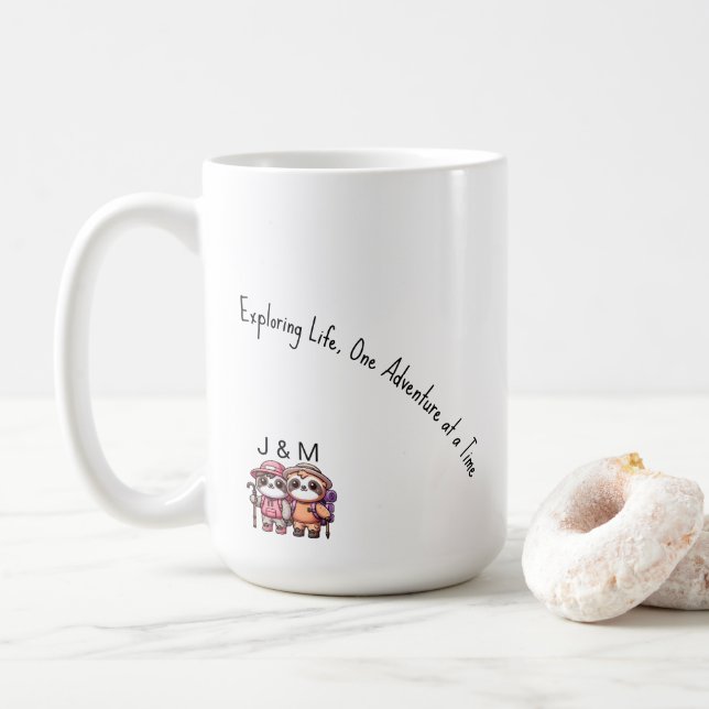 Cute Kawaii Sloth Couple Äventyr Hiking Kaffemugg (Med munk)