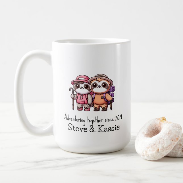 Cute Kawaii Sloth-paret Adventvent Tillsammans Kaffemugg (Med munk)