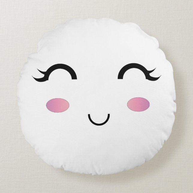 Cute Kawaii Smile Pillow Rund Kudde (Framsidan)