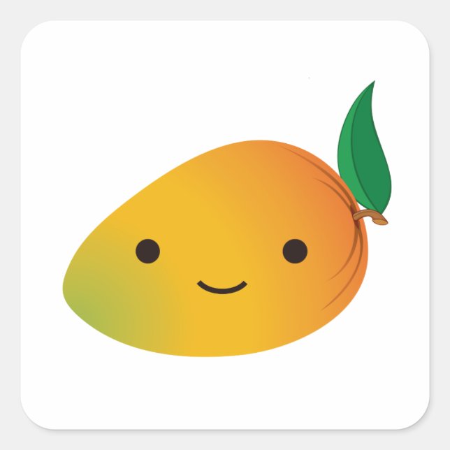 Cute Kawaii Smiling Mango Fyrkantigt Klistermärke (Framsida)