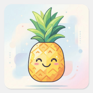 Cute Kawaii Smiling Pineapple Fyrkantigt Klistermärke