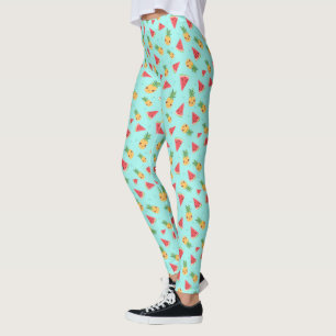 Cute Kawaii Smiling Pineapple & Watermelon Mönster Leggings