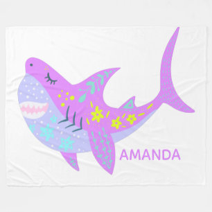 Cute Kawaii Smiling Shark i Lila Personlig Fleecefilt
