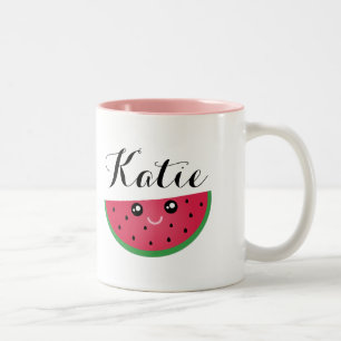 Cute Kawaii Smiling Watermelon Tecknad Två-Tonad Mugg