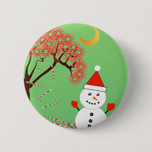 Cute Kawaii Snögubbe med CandyCane Träd Knapp