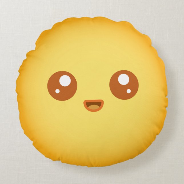 Cute Kawaii Sol Character Rund Kudde (Framsidan)