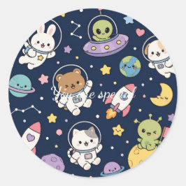 Cute Kawaii Space Animals Pattern | Pastel Galaxy  Runt Klistermärke