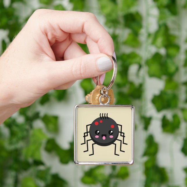 Cute Kawaii Spider Fyrkantig Silverfärgad Nyckelring (Hand)