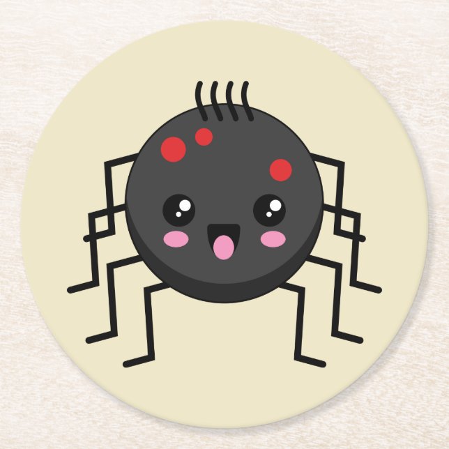 Cute Kawaii Spider Underlägg Papper Rund (Framsidan)