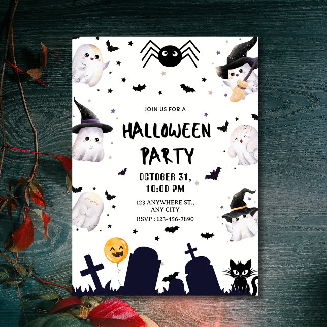 Cute Kawaii Spöken & Graveyard Halloween fest Inbjudningar (Cute Kawaii Ghosts & Graveyard Halloween Party Invitation
)