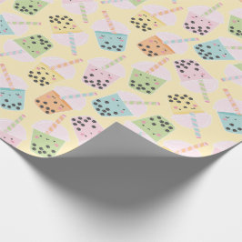 Cute Kawaii Stil Bubble Tea on light gult Presentpapper