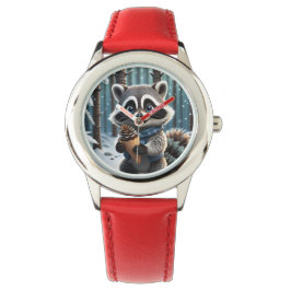 Cute Kawaii stil Raccoon med en Gräs kräm Armbandsur