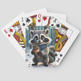 Cute Kawaii stil Raccoon med en Gräs kräm Casinokort