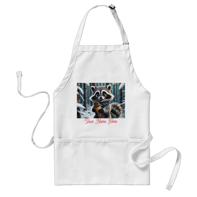 Cute Kawaii stil Raccoon med en Gräs kräm Förkläde (Framsidan)