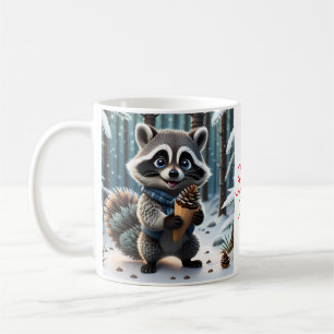 Cute Kawaii stil Raccoon med en Gräs kräm Kaffemugg