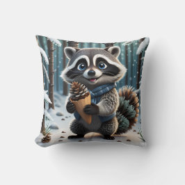 Cute Kawaii stil Raccoon med en Gräs kräm Kudde