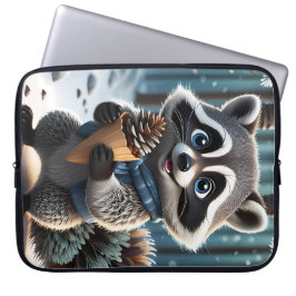 Cute Kawaii stil Raccoon med en Gräs kräm Laptop Fodral