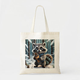 Cute Kawaii stil Raccoon med en Gräs kräm Tygkasse