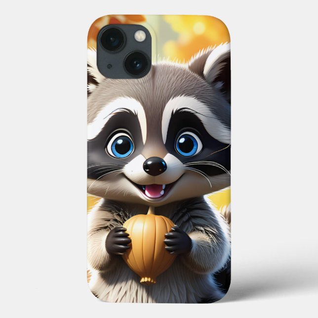 Cute Kawaii stil Racoon som håller ett akorn (Baksida)