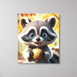 Cute Kawaii stil Racoon som håller ett akorn Canvastryck
