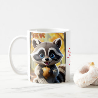 Cute Kawaii stil Racoon som håller ett akorn Kaffemugg