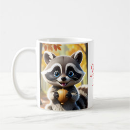 Cute Kawaii stil Racoon som håller ett akorn Kaffemugg