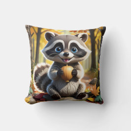 Cute Kawaii stil Racoon som håller ett akorn Kudde