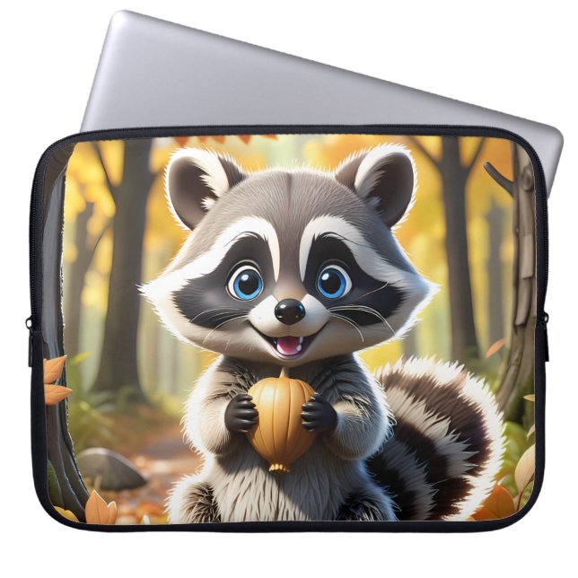 Cute Kawaii stil Racoon som håller ett akorn Laptop Fodral (Framsidan)