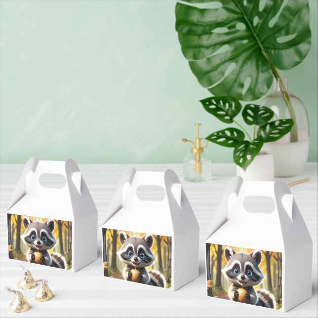 Cute Kawaii stil Racoon som håller ett akorn Presentaskar (Multipel)