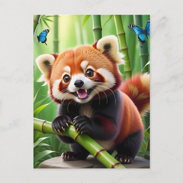 Cute Kawaii stil Red Panda in a Bamboo Forest Vykort (Framsida)
