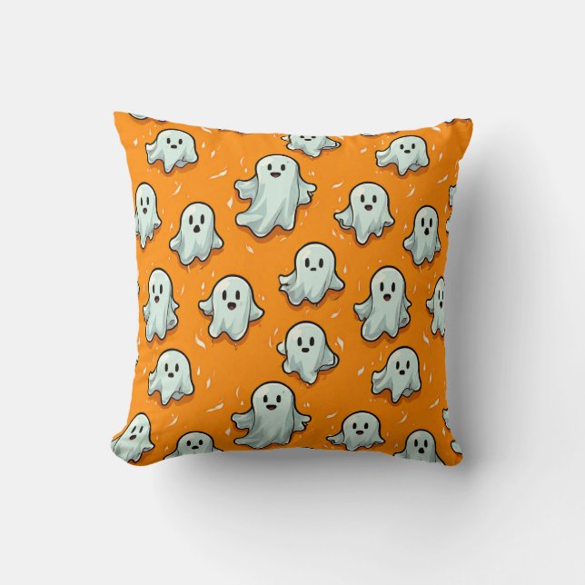 Cute Kawaii Stil Spöken om Orange Kudde (Framsida)