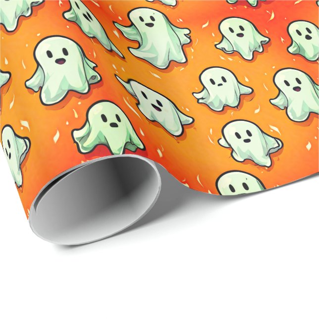Cute Kawaii Stil Spöken om Orange Presentpapper (Rullad Hörn)