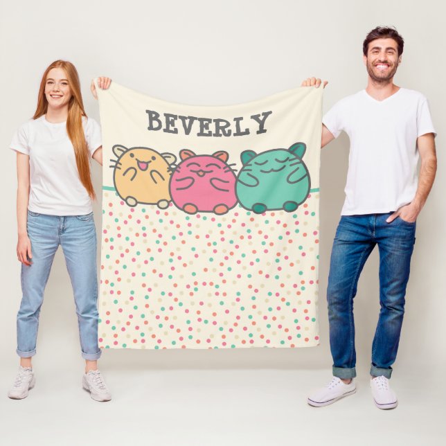 Cute Kawaii Stil Tecknad Hamsters Personlig Fleecefilt (På plats)